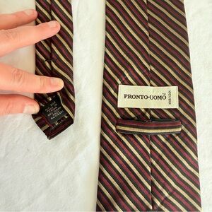 Pronto Uomo 100% Silk Men's Necktie Red Gold Black Striped Designer Classic